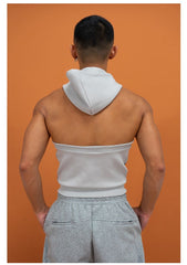 Hearujoy High Elastic Sport Hooded Vest Men Backless Sleeveless Hoodie Sweatshirt Fashion Casual Zipper Placket Slim Fit Tank Tops