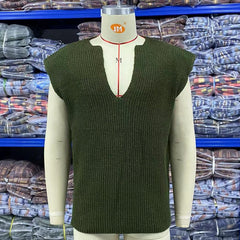 Hearujoy Spring Autumn Men Knitted Vest V-Neck Sleeveless Sweater Vintage Oversize Loose Knit Tank Tops Leisure Waistcoat Streetwear