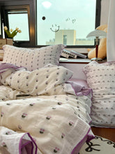 Purple Tulip Small Embroidery Cotton Bedding Set Moonlight Bus Tee-Piece Quilt Cover eet Bedding Pure Cotton 8M Bed Canopy