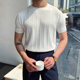 Hearujoy Summer New Men Knited Short Sleeve T-shirts High Quality O-neck Tees Tops Pullovers Solid Stripe Slim Fit T-Shirts Male Clothing