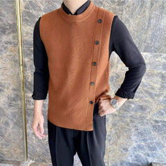 Hearujoy Asymmetric Design Men's knitted Vest Spring and Autumn Sleeveless O-neck Sweater Coat Korean Fashion Tank Tops Male Waistcoat