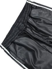 Hearujoy Men's PU Leather Pants, 45% Polyurethane 55% Polyester, All-Season Street Style Straight Leg with Side Stripe Design, Loose Fit Woven Trousers, Allseason Pants | Modern Loose Pants | Drawstring Waistband