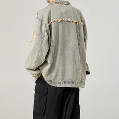 Hearujoy American Style Vintage Men Denim Jacket Spring Autumn Loose Wash Jean Coat Retro Nostalgia Trend Holes Cowboy Outwear Top Male