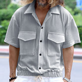 Hearujoy Vintage Mens Bubble Shirts Multi Pocket Short Sleeve Tops Summer Loose Casual Cardigan Cargo Polo Shirt Clothing Streetwear