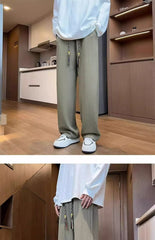 Hearujoy Wheat Ear Pattern Knitted Pants Men American Vintage Straight Casual Sweatpants Spring Autumn Fashion Loose Youth Long Trousers