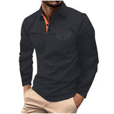 Hearujoy Spring Autumn Solid Color Grid Polo Shirt Men Long Sleeve Button Pocket Pullover Top Fashion Casual Sweatshirt Sport Tshirts