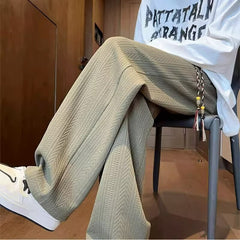 Hearujoy Wheat Ear Pattern Knitted Pants Men American Vintage Straight Casual Sweatpants Spring Autumn Fashion Loose Youth Long Trousers