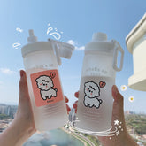 Simple Korean style lovely straw glass cup with cover and scale student sports large capacity water cup