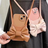 ins Korea 3D Leather Bow Card Pocket Lanyard Phone Case For iphone 11 12 13 Pro Max Pro X XR XS 7 8 Plus Plus 6S SE Cover capa