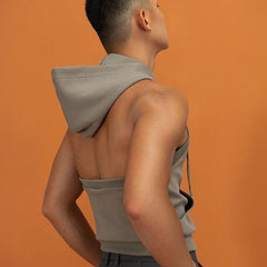 Hearujoy High Elastic Sport Hooded Vest Men Backless Sleeveless Hoodie Sweatshirt Fashion Casual Zipper Placket Slim Fit Tank Tops