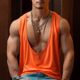 Hearujoy Big V-neck Sleeveless T-shirt Men Vest solid Color Thin casual Undershirt Summer Breathable Fitness Muscles Sport Tank Top