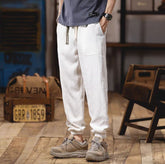 Hearujoy Spring Summer Mens Linen Casual Pants Elastic Waist Loose Pencil Pants Fashion Sports Ankle-Length Cargo Trousers Flax