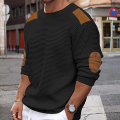Hearujoy Men Patchwork Suede Knit Sweater Slim Fit Long Sleeve O-neck Knitwear Spring Autumn Fashion Knitted Pullover Tops Streetwear