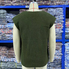 Hearujoy Spring Autumn Men Knitted Vest V-Neck Sleeveless Sweater Vintage Oversize Loose Knit Tank Tops Leisure Waistcoat Streetwear