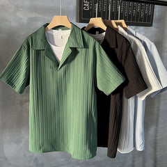 Hearujoy Korea Style Ice Silk Polo Shirt Mens Loose Solid Color Short Sleeve Lapel V-neck Quick Dry Tee Top Summer Casual Tshirts For Men