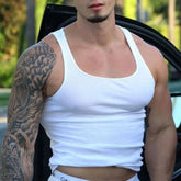 HEARUJOY - Mens Tight Elastic Knitted Vest Summer New Fashion Personality Sexy Simple Shaping American Solid Color Tank Top For Men