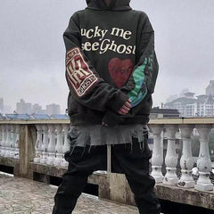 Hearujoy Harajuku Letter Foam Kanye Fleece Pullover Hoodies Men and Women Hip Hop Graffiti Oversized Casual Hooded Sweatshirts
