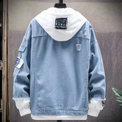 HEARUJOY - Mens Hooded Denim Jacket Hip Hop Jeans Coat Retro Streetwear Casual Bomber Jacket Outerwear Male Jeans Hoodies Coats