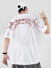 HEARUJOY - Embroidery T Shirt Men Women Flower Loose Casual T Shirt Summer Cotton Hip Hop Tee Tops Short Sleeve Male Harajuku Streetwear