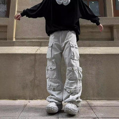 outfits for men Retro Casual Trousers Loose Straight Wide Leg Multi-Pocket Overalls for Men