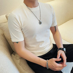 HEARUJOY - Men's Slim Stretch O-Neck Tee Trio | Breathable Knit T-Shirts in Black, White & Camel Fashion Men's Everyday Joker Top