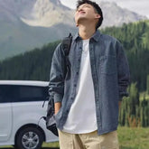 HEARUJOY - Spring Autumn Fashion Washed Striped Denim Long Sleeve Shirt Men's Japanese Casual Cityboy Shirt Jacket Jacket Aesthetic Chic