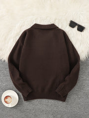 HEARUJOY - New Popular Autumn and Winter Pure Color Polo Collar V-Neck Pullover Sweater Casual Round Neck High-End Textured Knitted Men's Pullover