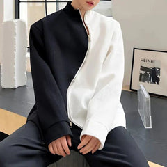 Hearujoy Mens Y2k Half Turtleneck Black And White Contrast Sweatshirt New Style Splicing Trend Irregular Zipper Trend Jacket For Men
