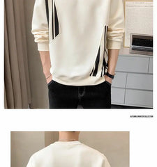 Hearujoy Design Inspired Hoodie for Men New Trendy Brand Loose Round Neck Spliced with Clothes Long Sleeved T-shirt for Men