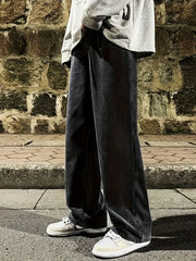 HEARUJOY - Men's Regular Fit Multi-Pocket Jeans - Street Style Cotton Blend Denim, Black & Gray, Non-Stretch, All-Season Wear, Classic Desi