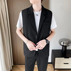 HEARUJOY - Suit Vest Men Slim Fit Fashion Social Mens Dress Vest Korean Business Casual Black Suit Jacket Mens Office Formal Vest S-3XL