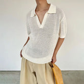 HEARUJOY - Summer New Men's Solid Color Hollow Short Sleeve T-shirt American Retro Fashion Trend Loose Simple Breathable Men's Tops