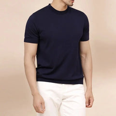 HEARUJOY - New Summer Men Knitted Short-sleeved T-shirt Slim Fit and Slim Solid Color Breathable Knitted Fabric Pullover