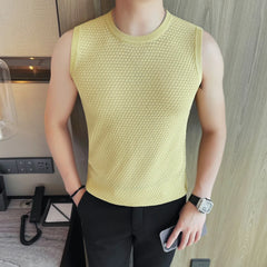 HEARUJOY - Men's Summer Sleeveless Vest Breathable Mesh-Knit Fabric Textured Crew Neck Relaxed Fit Casual Versatile Styling