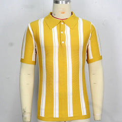 HEARUJOY - New Mens contrast color Stripe Polo Knit Shirts High Quality Luxury Knitwear Summer Fashion Short Sleeve Lapel Polo Tshirt