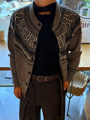 HEARUJOY - Stylish Men's Knitting Jacket Coat Autumn Winter Casual Stand Collar Button-up Cardigans Men Sweatercoats Vintage Crochet Coats