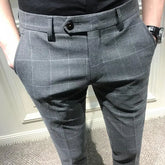 Hearujoy Mentally Young Man's Checkered Pants, Men's Korean Style Trendy Casual Pants Slim Fit Small Leg Pants Nine Point British