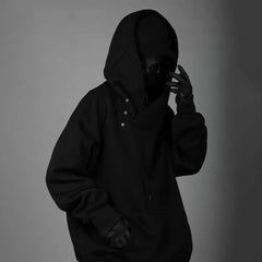 Hearujoy Mens Functional Casual Style Hoodie 2024 New Genderless Fashion Youth Street Loose Diagonal Placket Hooded Sweatshirt Unisex