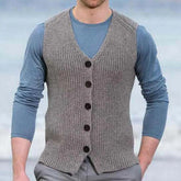 Hearujoy Men's Luxury Knitted Button Down Sweater Vest Casual Streetwear Solid Color V Neck Sleeveless Loose Stylish Vintage Knitwear