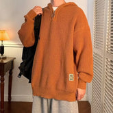 HEARUJOY - Vintage Knitting Hooded Sweaters Mens Autumn Casual Solid Color Long Sleeve Knit Jumper Tops Men Fashion Zipper Knitted Hoodies