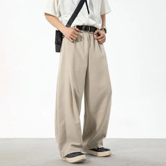 HEARUJOY - Korean Style Men's Suit Pants Solid Color Pleated Design Botton Drawstring Simple Elastic Waist Summer Male Trousers