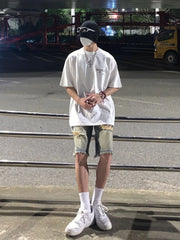 HEARUJOY - Retro High Street Versatile Five-point Men's Wide-leg Ripped Denim Shorts