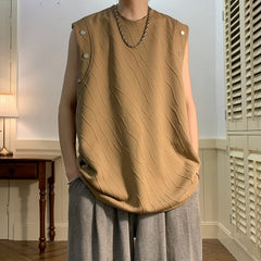 Hearujoy Men Simple Loose Texture Tanks Top Teenager Fashion Sleeveless O Neck Tshirt Summer Casual Breathable Workout Bodybuilding