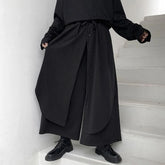 Hearujoy Mens Stacked Irregular Button Culottes Genderless 2024 New Fashion Individuality Retro Solid Color Loose Wide Leg Pants Unisex