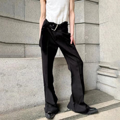 Hearujoy French-style Belted Suit Pants Men's Summer New High-definition Mopping Trousers High Street Straight Tube Micro-flared Trousers