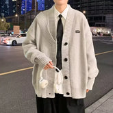 HEARUJOY - Fall Winter V-Neck Knitted Sweater Cardigan Men's Solid Color Casual Style Lazy Fashion Outerwear Comfortable Soft Material