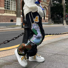 Hearujoy Harajuku Fashion Embroidered Patches Straight Denim Pants Hip Hop Washed Torn Jeans Black Blue Patchwork Y2k Jeans Baggy Men