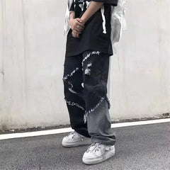 HEARUJOY - Mens Jeans Pants With Hole Casual Vintage Straight Leg Korean Fashion Streetwear Harajuku Trousers