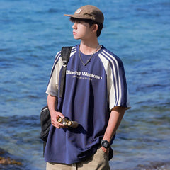 HEARUJOY - Streetwear Men Patchwork Striped Design T-shirt Unisex New in Summer Loose Fit American Vintage Casual Round Neck TopsTees