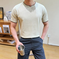 HEARUJOY - Summer Breathable T-Shirts Men Korean Luxury Clothing O-Neck Short Sleeve Knitted Mens T Shirt Fashion Hollow Tops&Tees 3XL